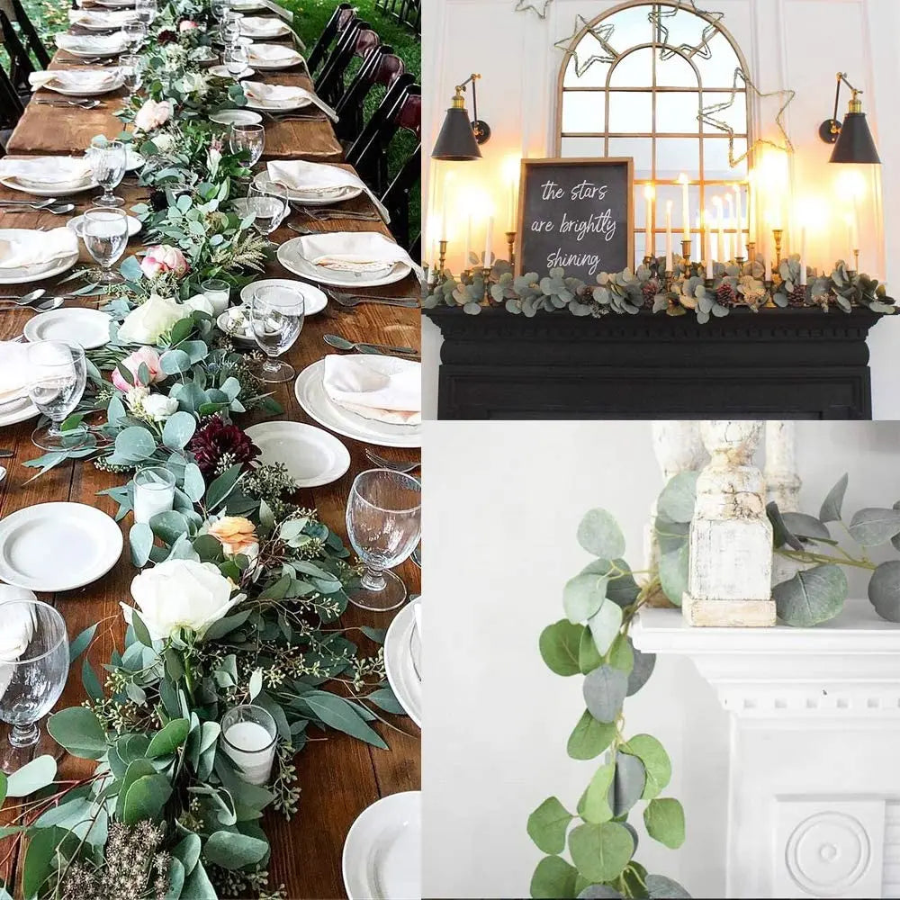 1pc Artificial Eucalyptus Leaves Greenery Garland Faux Plant Spring Vines with White Flowers Berries for Wedding Home Party Deco