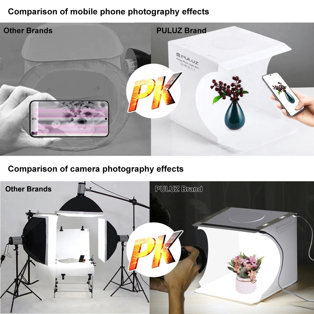PULUZ 20cm Mini 2 LED Panels Folding Portable 1100LM Light Photo Lighting Studio Shooting Tent Box Kit with 6 Colors Backdrops