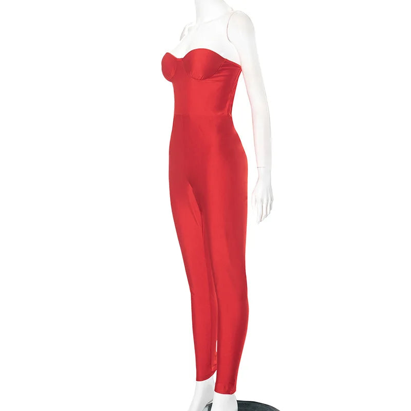 Black White Red Streetwear Tunics High Waist Overalls New Women Backless One Piece Jumpsuits Sexy Sleeveless Strapless Playsuits