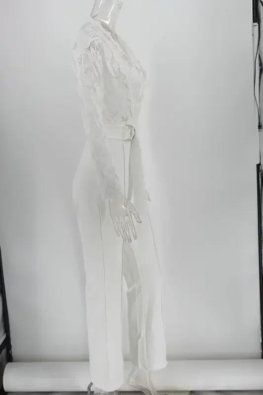 Weißer Overall Damen, elegant, Spitze, lang, Einteiler, hohe Taille, Federn, Y2k, sexy, Hochzeitsfeier, Abend, Jumpsuit
