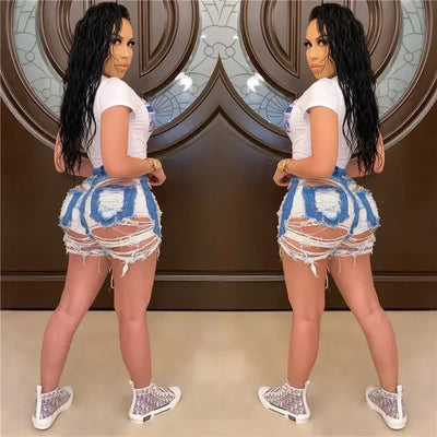 New Ripped Denim Shorts Women Bottoms Female Jeans High Waist Holes Tassel Classic Denim Shorts Close-Fitting Pants Fashion