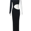 Joskaa Elegant Rhinestone Hollow Maxi Birthday Dress Woman Sexy O-Neck Single Sleeve Skinny Vestidos 2025 Evening Party Clubwear