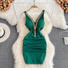 Fashion Bodycon Sexy V-neck Low Cut Mini Short Work Dress Women Backless Irregular Sleeveless Short Hip Wrap Vest Dress OL Red