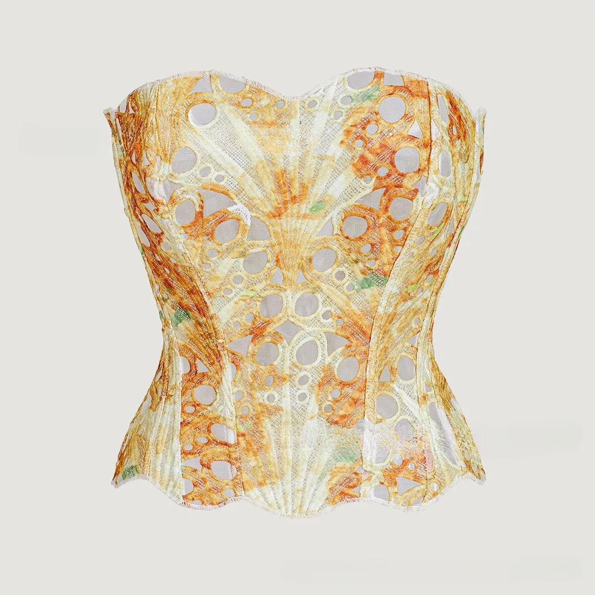 SsTss American Court Corset Sheer Mesh Breathable Corset Sexy Top Hollow Irregular Lace Double Layer Shapewear Chic Camis Top
