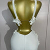 Women Sexy White Flowers V-Neck Tops Bodycon Long Dress Two Pieces Set Eveing Party Prom Gown Nightclub Celebrate Birthday Dress