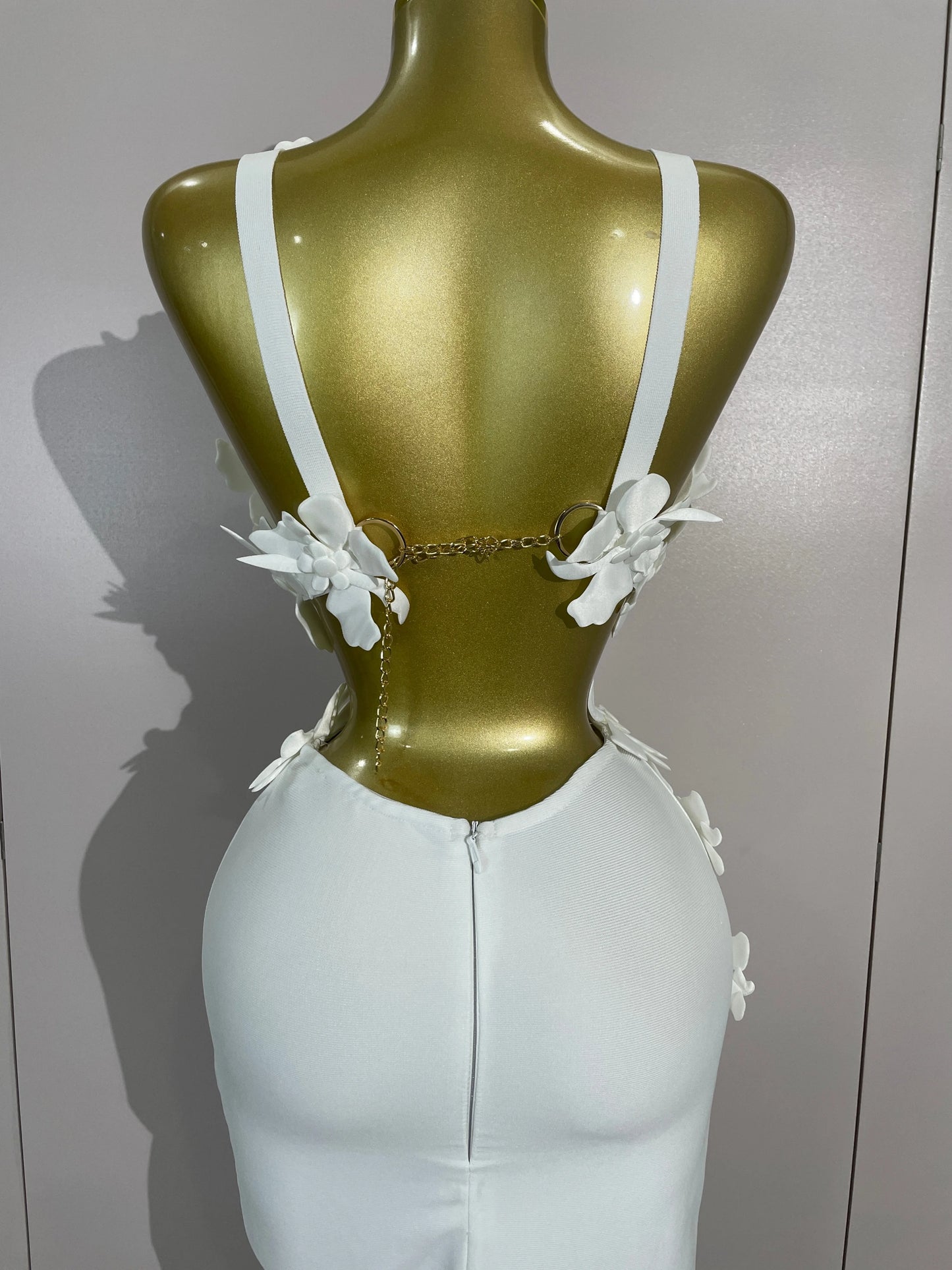 Women Sexy White Flowers V-Neck Tops Bodycon Long Dress Two Pieces Set Eveing Party Prom Gown Nightclub Celebrate Birthday Dress