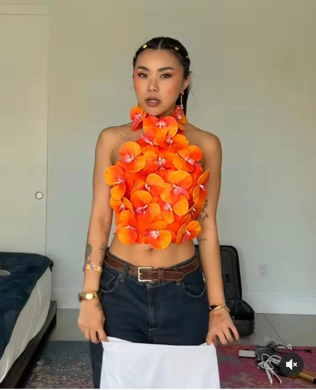 New Rosered Women Sexy Florals Backless Bodycon Tops Celebrate Nightclub Party Bar Dancer DJ Performance Costume