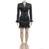 FANAN Elegant Women Double Breasted Tassel Hem and Long Sleeve Notched Collar Lace Waist Patchwork Blazer Dress Vestidos 2022