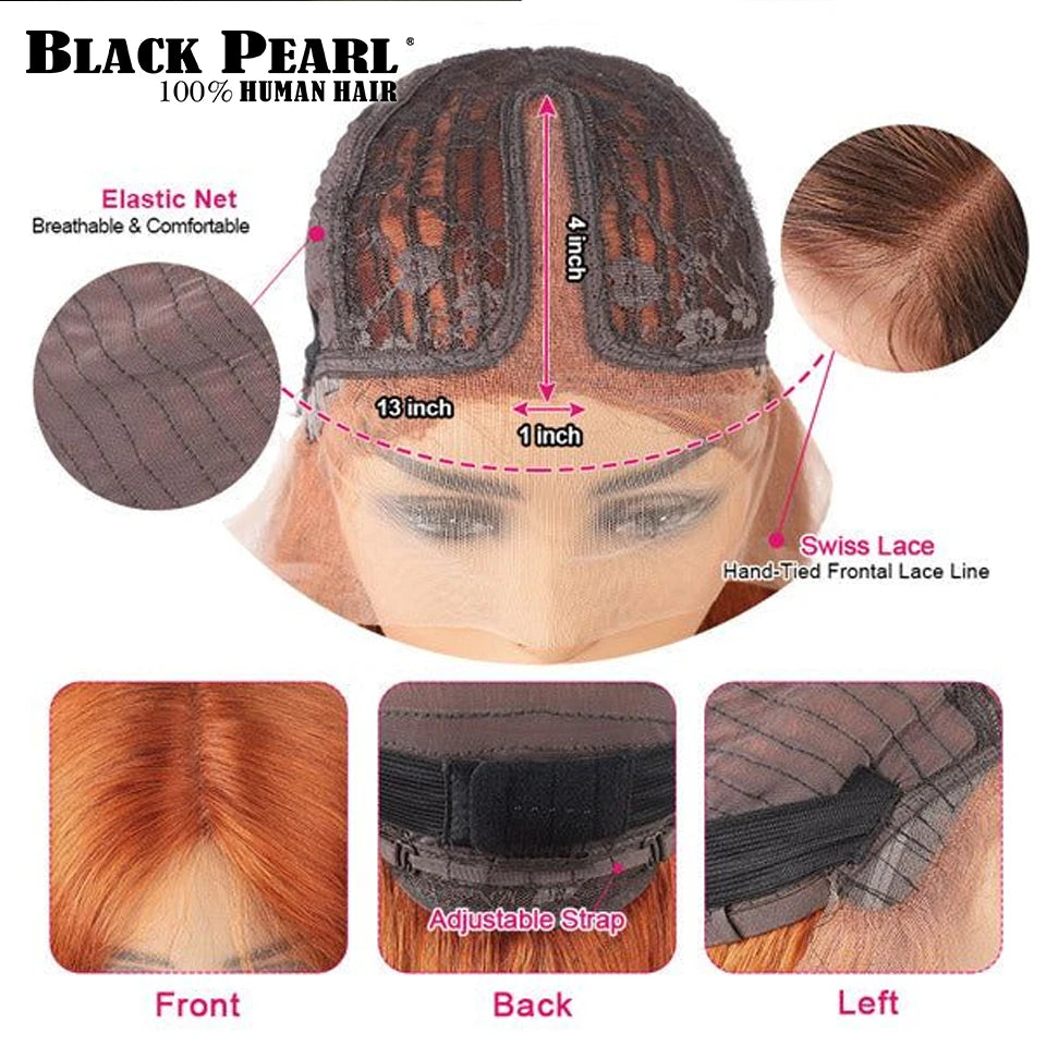Black Pearl Ginger Lace Front 100% Human Hair Quality Wigs Glueless Wig Short Straight Bob Wig Lace Front Human Hair Wig