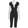 Solid Color Sexy Slim Fit and Slimming Chest U-Neck Jumpsuit, Versatile and Fashionable Jumpsuit Cropped Pants