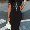 Ladies' summer GUEESS Los Angeles letter pattern printed round neck short sleeved casual slim fit sexy fashion dress