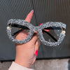 Full Diamond Oversized Blue Light Glasses for Women Fashion Thick Square Computer Eyewear Blue Red Pink Black Glasses