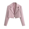 Autumn Notched Collar Open Stitching Blazer Vintage Women Full Sleeve High Waist Short Suit Cool Girl Coat Outwear