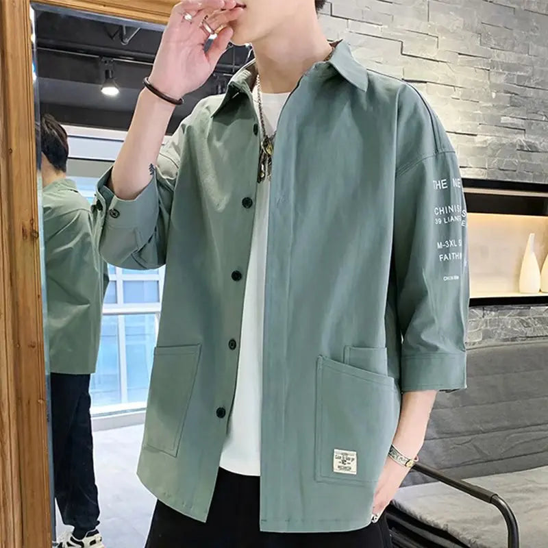 2026 Shirts Men Handsome Fashion Streetwear Design Japanese Harajuku Korean Summer All-match Teens College Unisex Clothes Ins