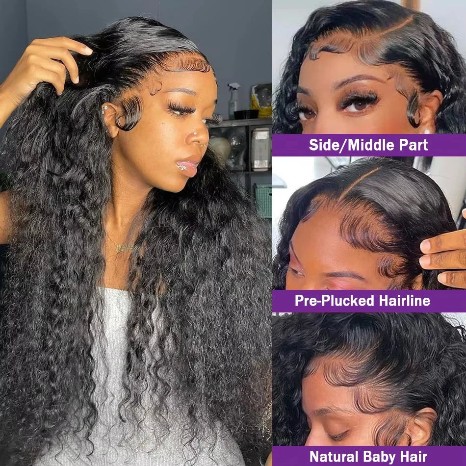 13X4 13X6 Water Wave Hd Transparent Lace Front Wigs Deep Wave Lace Frontal Pre Plucked Curly Human Hair Wigs 250 Density