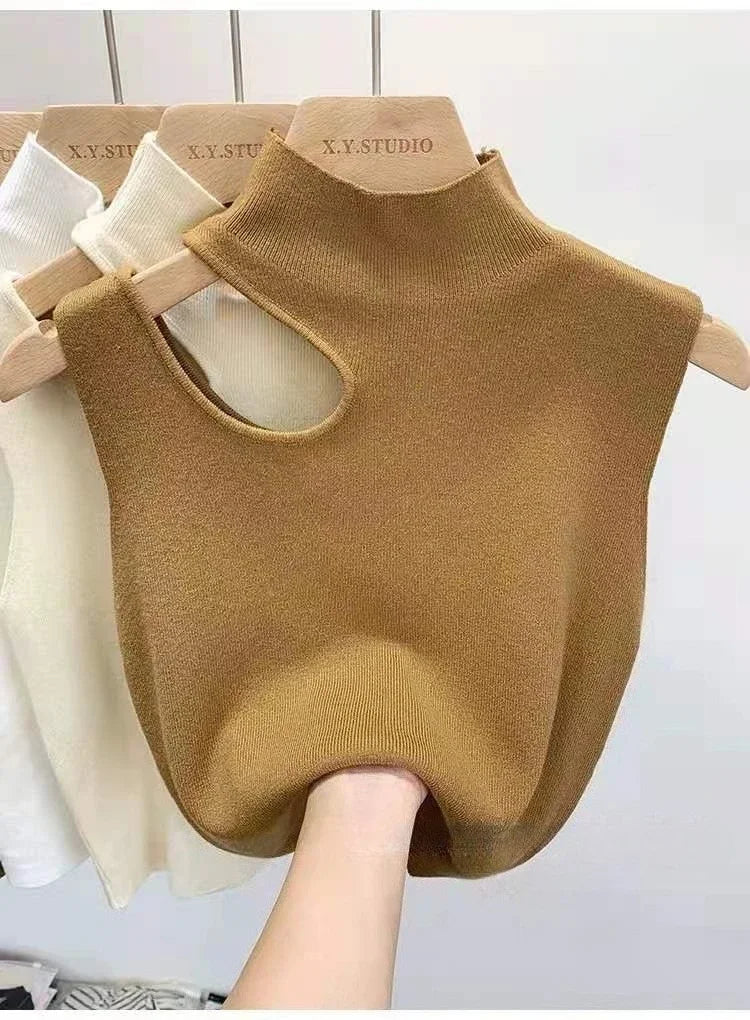 Women Knitted Tank Top Summer Fall Slim Sweater Short Sleeveless Solid Summer Sweaters Hollow Out Pullovers 2026