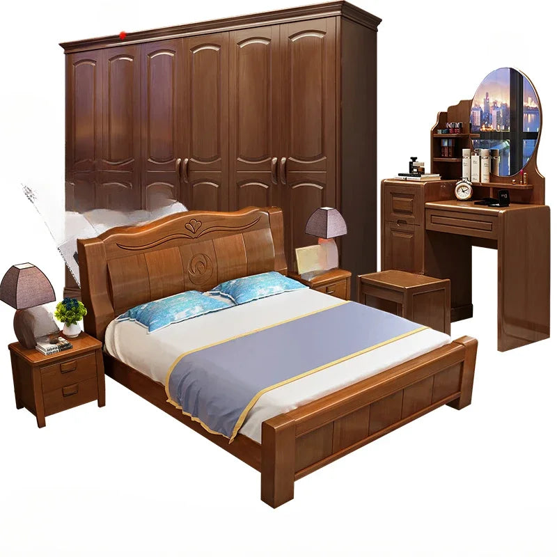 Europäisches Luxus-Schlafzimmer-Set, weich, modern, High-End-Aufbewahrung, Queen-Size-Schlafzimmer-Set, Holz, cool, Apartment, Möbel für Schlafzimmer