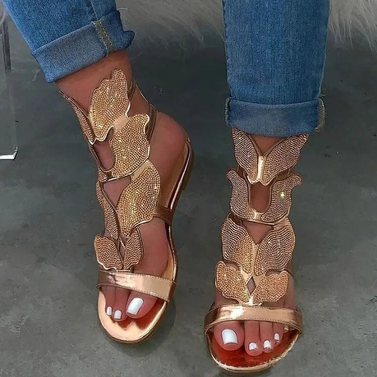 2022 Sommer Mode Sandalen für Damen Übergröße Schmetterling Kristall Gladiator Sandalen Bequeme Offene Zehen Schuhe Damen Sandalias