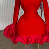 CM.YAYA Women O-neck Long Flare Sleeve Ruffles Mini Dress 2025 Spring Sweet Sexy Birthday Evening Night Party Vestidos Dresses