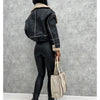 Faux Leather Jackets Women PU Short Thick Warm Black Outwear Female Aviator Retro Lapel Velvet Coat 2023 New Winter Woman Tops