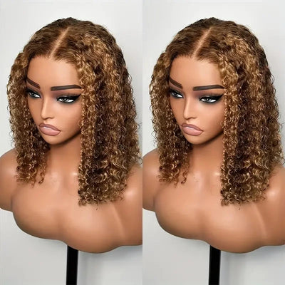 Highlight Color Short Bob Wigs Deep Wave 13x4 Lace Frontal Wigs Brasilianisches Echthaar Deep Curly Full Frontal Bob Perücke Ombre Color