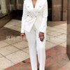 Damen-Hosenanzug, zweiteilig, Umlegekragen, weißer Blazer, elegante Mäntel, passende Sets, Arbeitskleidung, hohe Taille, lange Hosenanzüge
