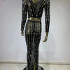 Festival-Outfit Damen High-End-Mode Nude-farbenes Strass-Mesh-Langarm-Crop-Top mit Rundhalsausschnitt und lange Röcke Gala zweiteiliges Set