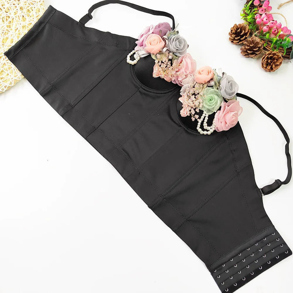 SXTHAENOO Damen Sexy Fashion Crop Top Diamant Blume Trägerloses Bustier Top BH Nachtclub Party Tank Top Weiblich Ropa De Mujer