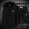 Summer New Men's Sleeveless Hooded T-shirt+shorts pants Sports two-piece set gym  Fashion  Casual Men Women Sports Two Piece Set