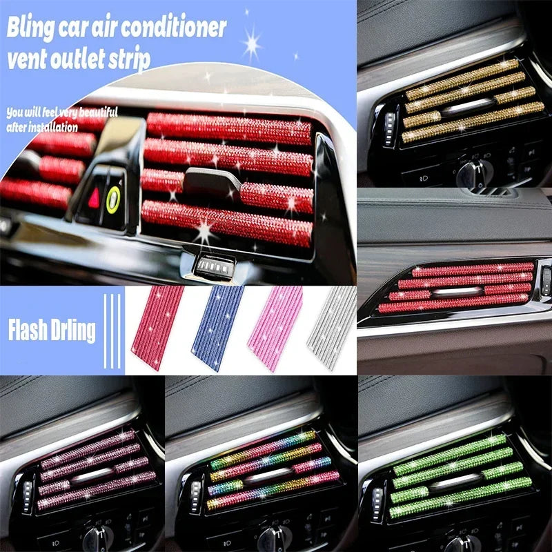 10 Stücke Diamant Auto Klimaanlage Outlet Streifen Bohrer U Form Strass Clip Dekoration Glänzende Kristall Trim Streifen Auto Zubehör