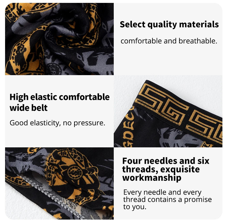 5/10er Pack Herren Boxer-Unterhosen, Schwarz Gold Bedruckt, Bequem und Vielseitig, Übergröße, Sexy, für junge Männer, Freizeit, Sport, Strandsh