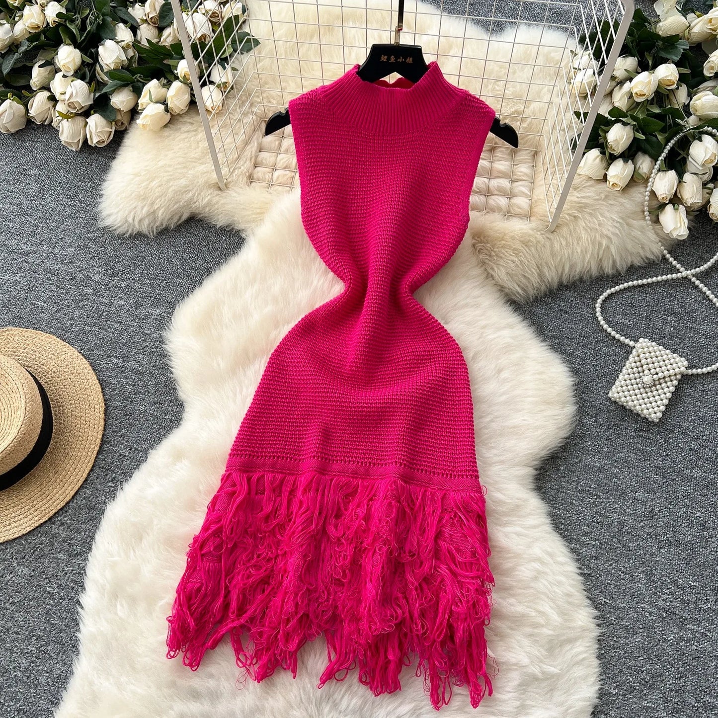 YuooMuoo Chic Fashion Sexy Package Hips Knitted Mini Dress 2026 New Summer Sleeveless Tassels Bodycon Party Dress Beach Vestidos