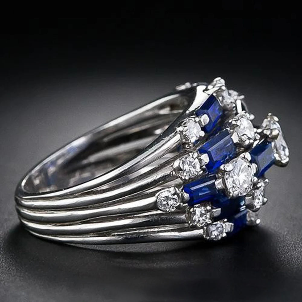 Huitan New Trendy Women Ring with Blue/White CZ Full Bling Iced Out Female Wide Rings for Party Statement Jewelry Drop Shipping