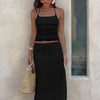 Weird Puss Mesh Backless 2 Piece Set Women Halter Lace-Up See Through Crop Tops+Loose Elegant Long Skirts Vacation Trend Outfits