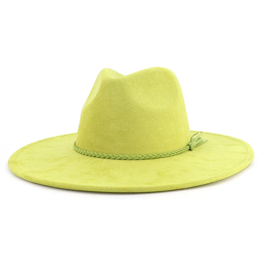 Suede Top Hat 9.5cm Wide Brim Fedora Hat Men Women Autumn Winter Felt Jazz Hats Classic Church Fedoras Chapeau Sombrero Mujer