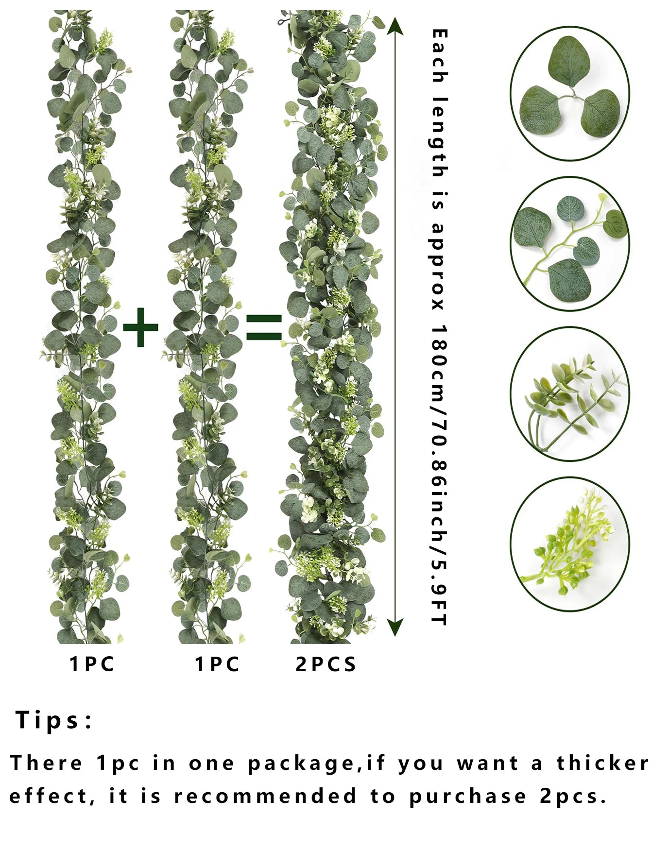 1pc Artificial Eucalyptus Leaves Greenery Garland Faux Plant Spring Vines with White Flowers Berries for Wedding Home Party Deco
