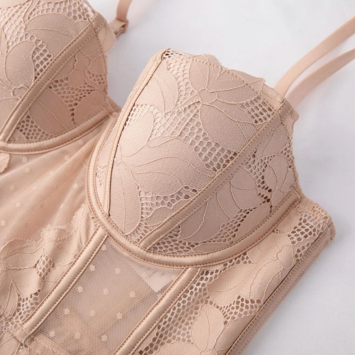 French Ladies Transparent Mesh Corset Sexy Shaper Thin Bra Set Night Club Sweet Cropped Top Girls Hot Bra and Panties Bralette