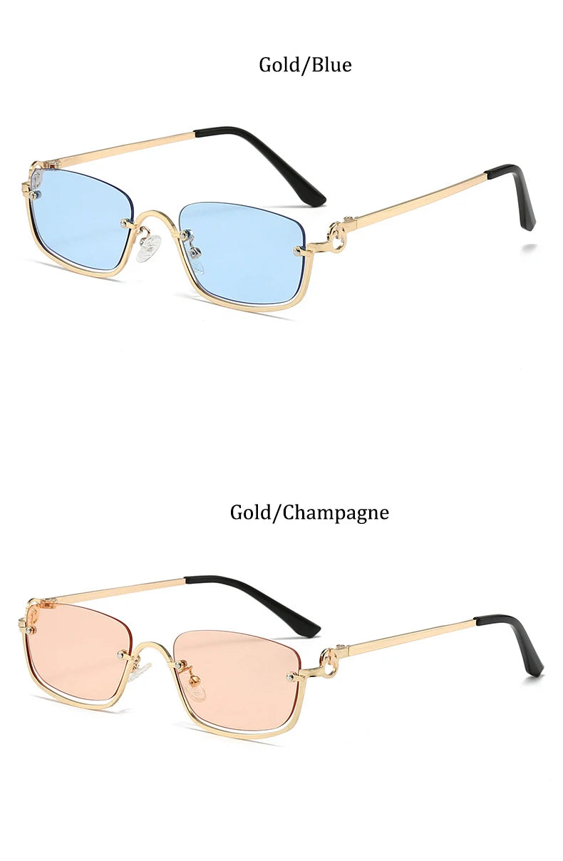 Halbrahmen Eckige Sonnenbrille für Damen Luxusmarke Kleine Metall Retro Rechteckige Schwarze Sonnenbrille Damen Mode Brille