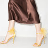 Summer new feather flower silk ribbon sexy open-toe sandals thin high-heeled banquet dress fashionable large-size women's shoes