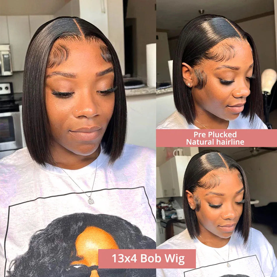 13x4 Glueless Lace Front Perücke Echthaar Glatt 13x6 HD Transparent Lace Frontal Perücken Kurze Bob Perücke für Frauen Remy 250% Dichte