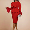 Church Dresses for Women Elegant Ruffles Long Flare Sleeves Sequined Party Bodycon Peplum Classy Occasion African Wedding Guest