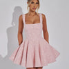 Mozision Pailletten-Kleid mit Schleife am Rücken, rückenfrei, sexy Mini-Kleid für Damen, modisches Etuikleid mit eckigem Ausschnitt, ärmellos, hohe Taille, A-Linie, Clubkleid
