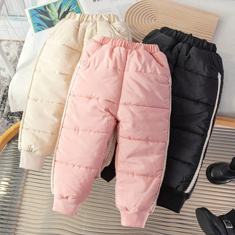 -30℃  Winter Children Lambwool Pants Boys Girls Thick Plus Velvet Trousers Kids Padded Bottoming Pants Toddler Warm Sweatpants