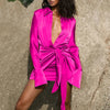 2023 Elastic Elegant Single Breasted Dress Retro Lapel Satin Tight-fitting High Waist Wrap Hips Ruched Short Dress Sexy Clubwear