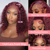 200% Density 99J Burgundy Short Bob Hair Wig 13x4 Lace Front Wig 100% Human Hair Red Colored Deep Wave Lace Frontal Wig 14 Inch