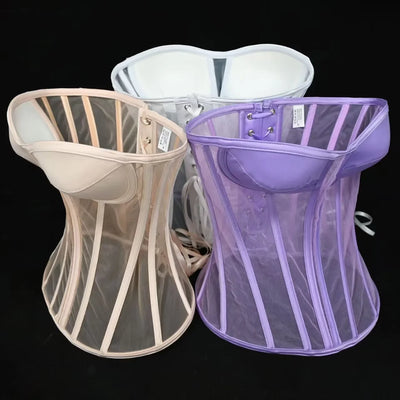 Steel Bone Transparent Bra Bustier Women's Waist Trainer Shapewear Girdles Corset Sexy Club Party Crop Top Lingerie Plus Size