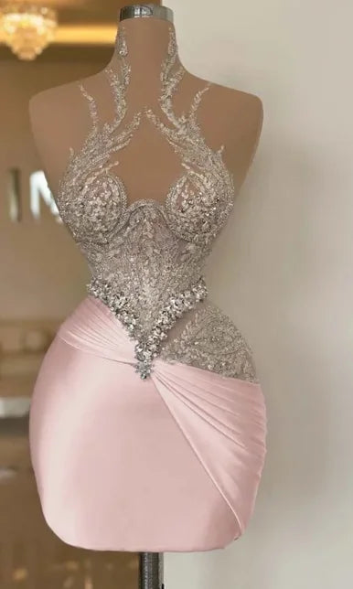 Glimmer Glamorous Graduation Dresses Appliques Rhinestones Halter Mermaid Cocktail Dress Vestidos de Graduacion Customized