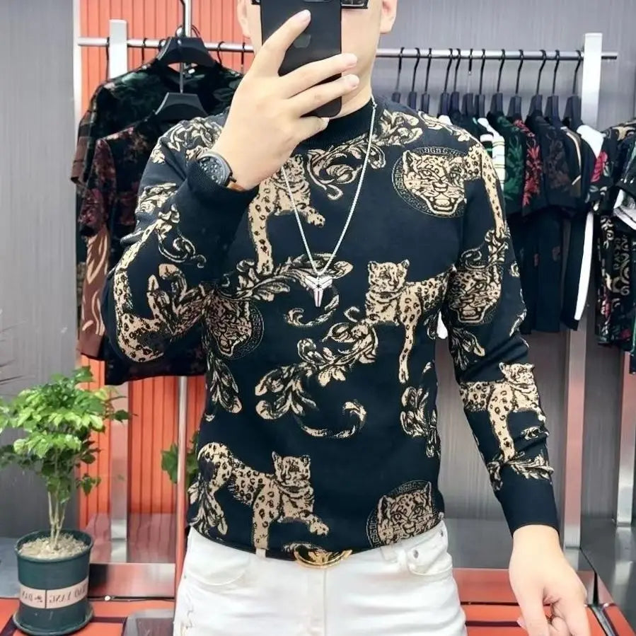 Herren-T-Shirt mit modischer Persönlichkeit, stilvoll und vielseitig, im Trend, Langarm-Herren-Base-Shirt, dicker Stil
