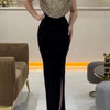 Spring Sequined Patchwork Sleeveless Long Dress Casual Party Draped Split O Neck Sequin Splicing Party Dress 2025