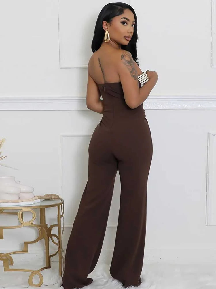 Damen Sommer Trägerloser Jumpsuit Sexy Einteiler Outfits Cut Out Taille Party Jumpsuit Kleidung Damen Langer Rückenfreier Overall